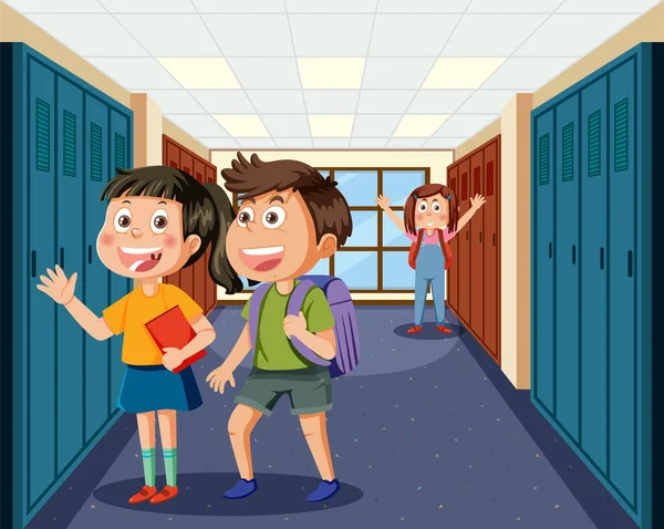 Locker Room Scene School Kids Illustration — Vetor de Stock