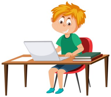 A boy sitting in front of laptop illustration
