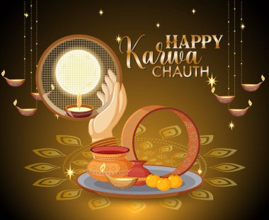 Mutlu Karva Chauth Poster Tasarımı illüstrasyonu