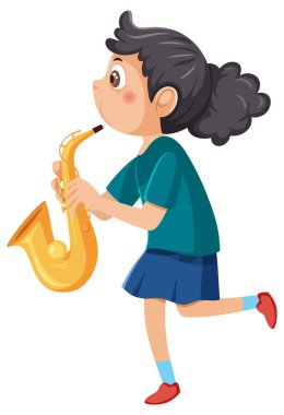 Saksafon çizimi yapan bir kız.