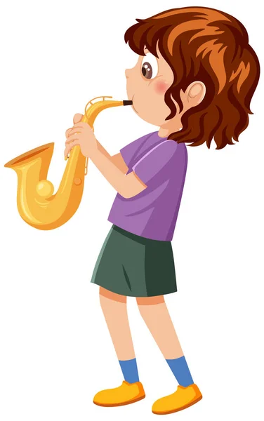 Flicka Som Spelar Saxofon Illustration — Stock vektor