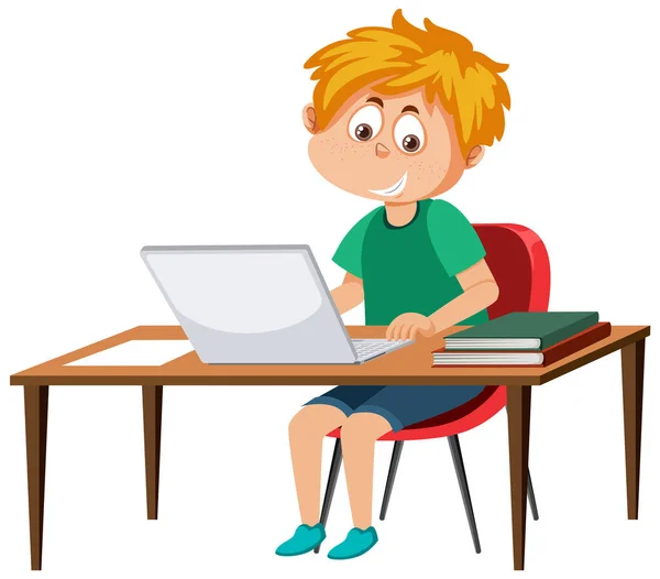 Boy Sitting Front Laptop Illustration — Stockový vektor