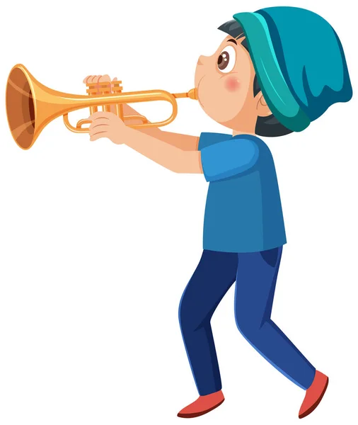 Egy Fiú Játszik Trombita Illusztráció — Stock Vector