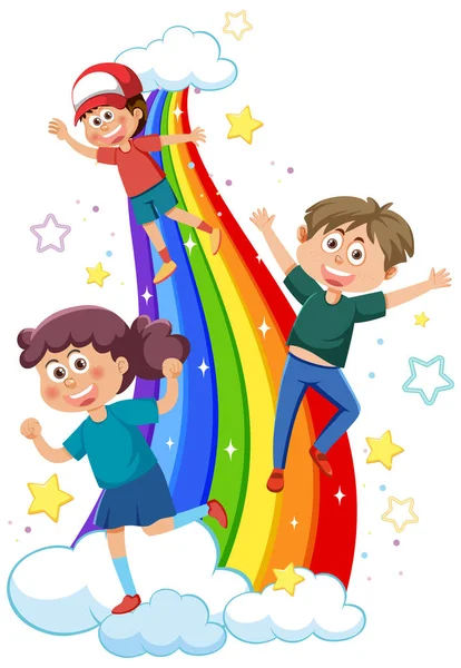 Gelukkige Kinderen Regenboog Illustratie — Stockvector