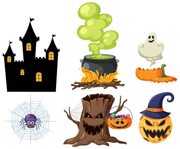 Set Halloween Cartoon Characters Elements Illustration — Stock Vector