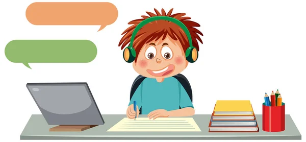 Boy Studying Online Tablet Illustration — ストックベクタ