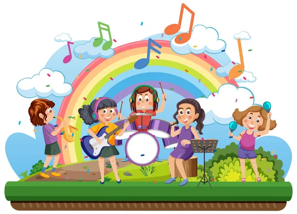 Niños Tocando Música Parque Ilustración — Archivo Imágenes Vectoriales