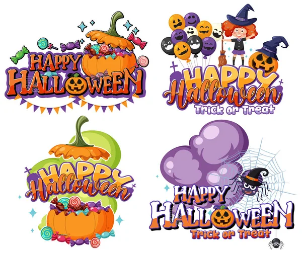 Set Von Glücklichen Halloween Schrift Logos Illustration — Stockvektor