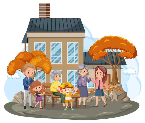 Happy Family Infront House White Background Illustration — ストックベクタ