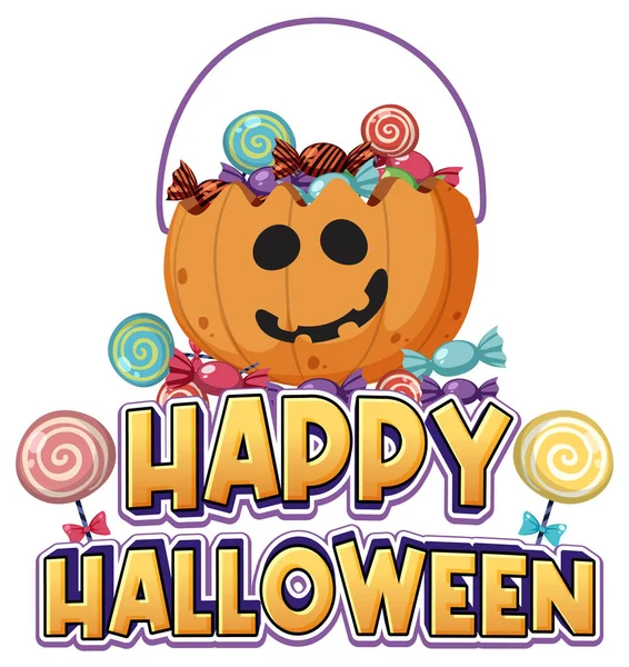 Szczęśliwego Halloween Słowo Cukierkami Dyni Wiadro Ilustracji — Wektor stockowy