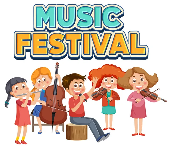 Текст Музыкального Фестиваля Детьми Играющими Музыкальных Инструментах — стоковый вектор