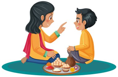 Çizgi film karakteri çizimi ile Bhai Dooj seremonisi