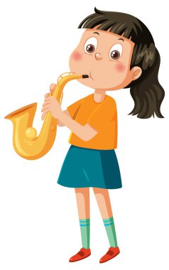 Saksafon çizimi yapan bir kız.