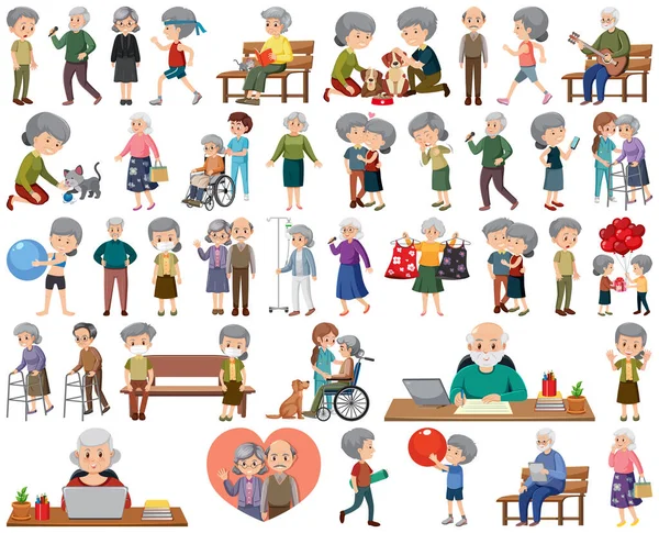 Insamling Äldre Människor Ikoner Illustration — Stock vektor