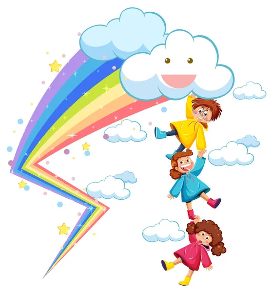 Niños Cielo Con Ilustración Arco Iris — Vector de stock