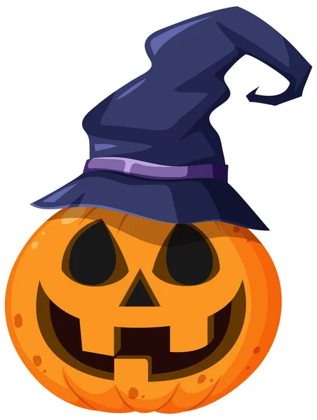 Halloween Pumpkin Wearing Witch Hat Illustration — Stock Vector