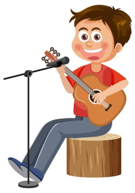 Gitar çizimi yapan şarkıcı genç adam