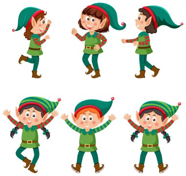 Noel Elfleri çizgi film karakteri koleksiyonu çizimi