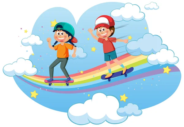 Glückliche Kinder Auf Regenbogen Illustration — Stockvektor
