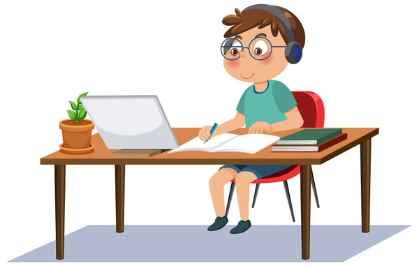 Boy Studying Online Tablet Illustration — Vetor de Stock