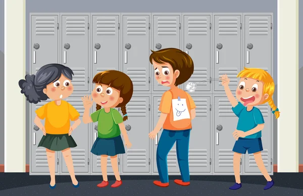 School Bullying Student Cartoon Characters Illustration — Stok Vektör