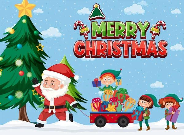 Regalo Consegna Babbo Natale Elfi Illustrazione Natalizia — Vettoriale Stock