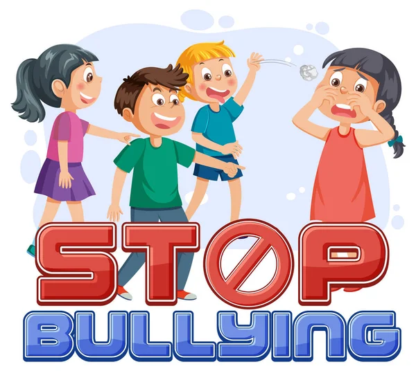 Stop Bullying Text Cartoon Character Illustration — 스톡 벡터