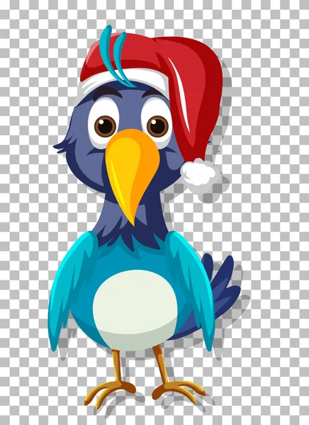 Blue Bird Wearing Christmas Hat Illustration — Vector de stock