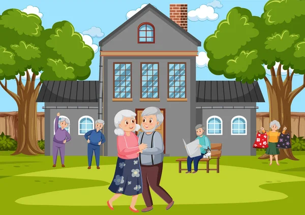 Elderly People Doing Activity Park Illustration — Stock Vector