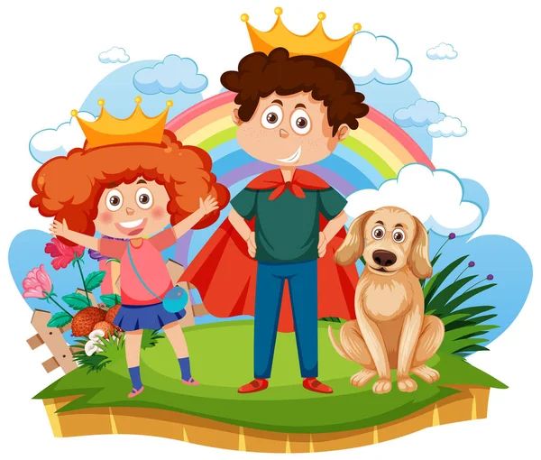 Children Cartoon Character Wearing Crown Illustration — Stockvektor