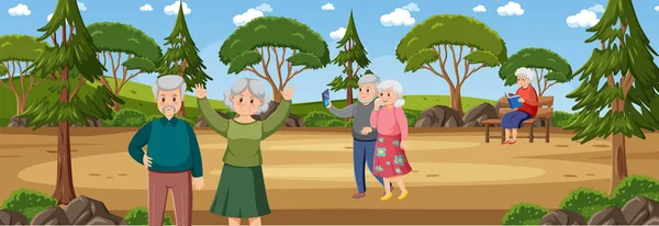 Outdoor Park Elderly People Illustration — Stock Vector