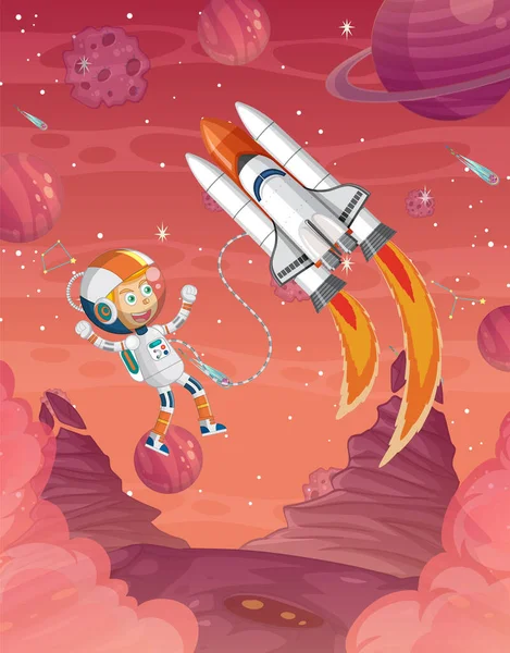 Astronauta Galaxia Ilustración Fondo Espacial — Vector de stock