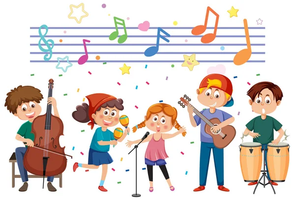 Dzieci Gra Ilustracja Instrumentów Muzycznych — Wektor stockowy