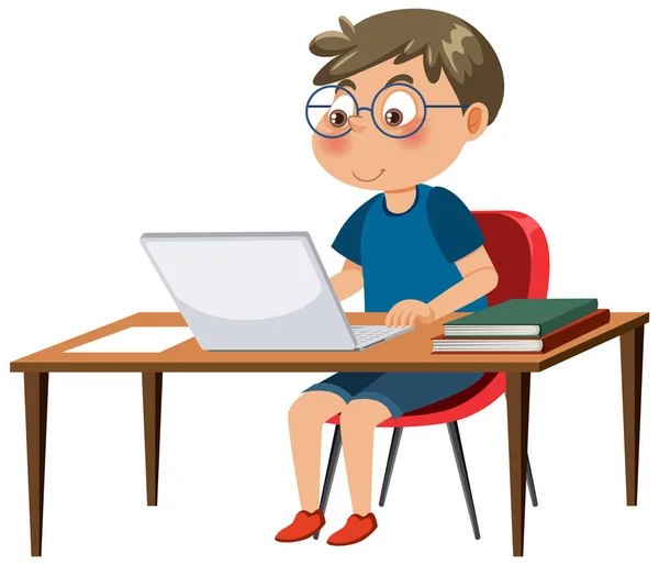 Boy Sitting Front Laptop Illustration — Stockový vektor