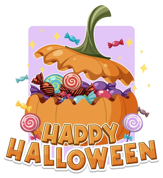 Feliz Halloween Con Dulces Calabaza Cubo Ilustración — Vector de stock