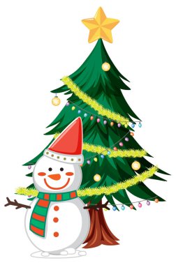 Noel ağacı resimlerinin altında bir kardan adam