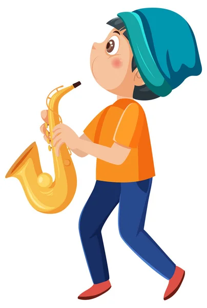 Seorang Anak Laki Laki Bermain Saxophone Ilustrasi - Stok Vektor