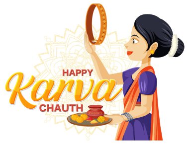 Mutlu Karva Chauth Günü Bayrak Tasarımı İllüstrasyonu