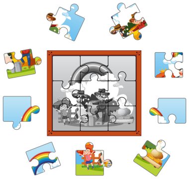 Farm characters photo puzzle game template illustration