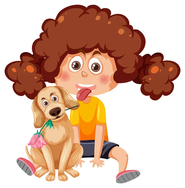 Girl Her Dog Cartoon Character Illustration — Stockvektor