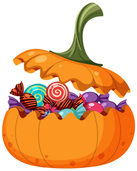 Halloween Pumpkin Basket Candy Illustration — Vettoriale Stock