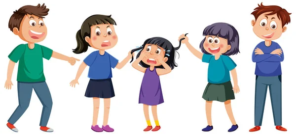 Bullying Crianças Personagem Coleção Ilustração — Vetor de Stock