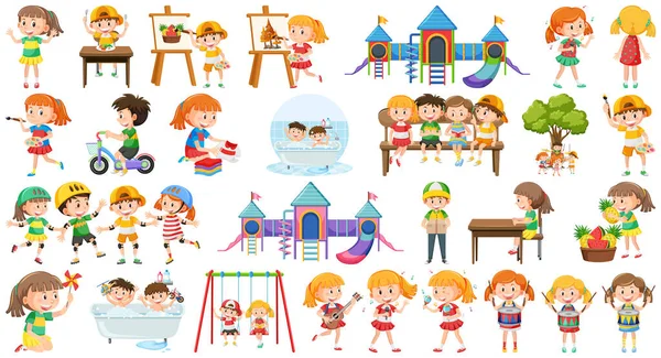 Ennek Különböző Tevékenységek Illusztráció Gyermekek Csoportja — Stock Vector