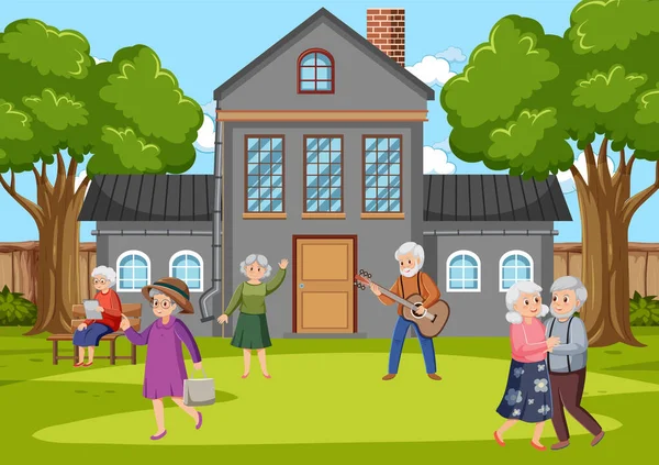 Park illüstrasyonunda faaliyet gösteren yaşlılar