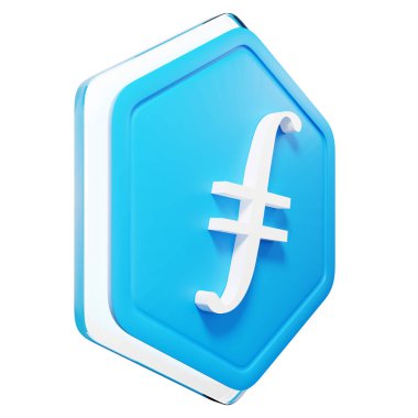 Filecoin (FIL) Badge Left View Crypto Isolated On White Background Blockchain Technology 3D Rendering