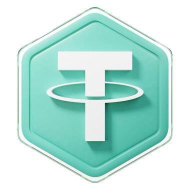 Tether USDT Badge Crypto Isolated On White Background Blockchain Technology 3D Rendering