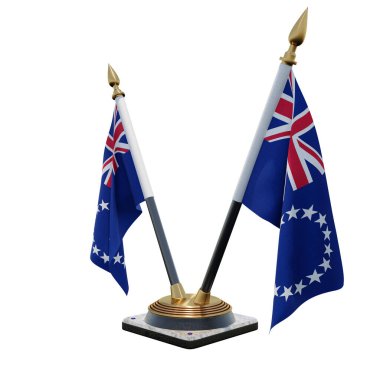 Cook Islands 3d illustration Double V Desk Flag Stand
