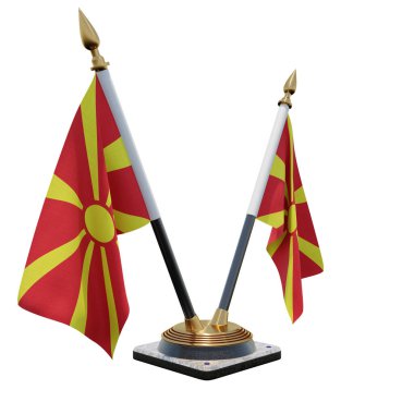 North Macedonia 3d illustration Double V Desk Flag Stand