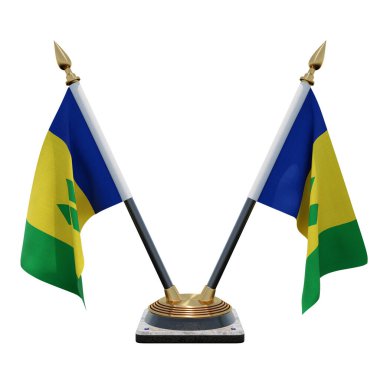 Saint Vincent and the Grenadines 3d illustration Double V Desk Flag Stand