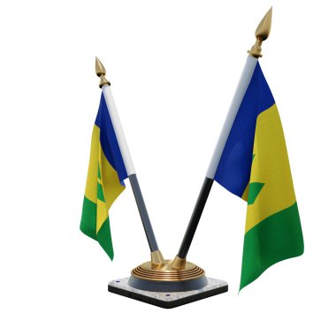 Saint Vincent and the Grenadines 3d illustration Double V Desk Flag Stand